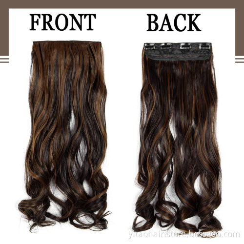 wholesale Synthetic Clip in Hair Extensions highlights Ombre Brown Wavy Hair Extensions 2P 4P 5P Thick Hair Extensions Clip